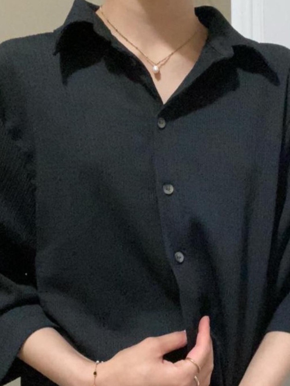 Women's Black Button-Down Shirt - Classic Collared Top